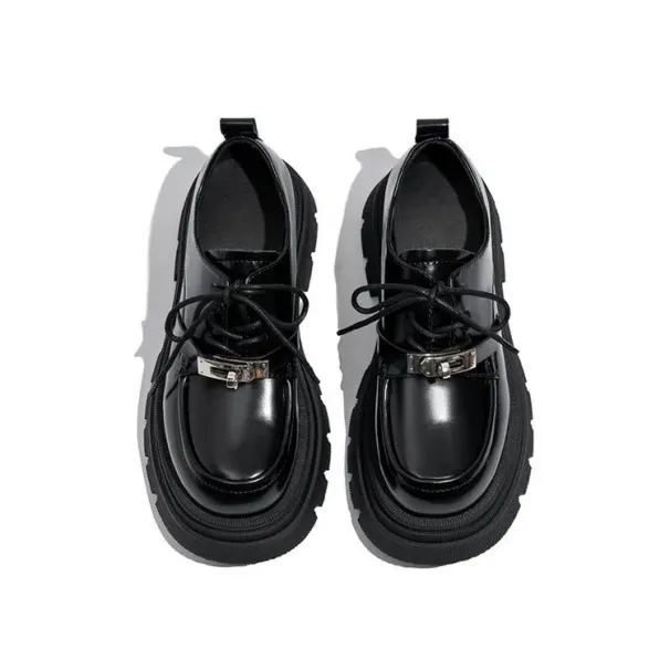 Thick-soled Black Small Leather French Platform Loafers Women's 23 New Autumn Mary Jane Single Shoes_vogvips.com