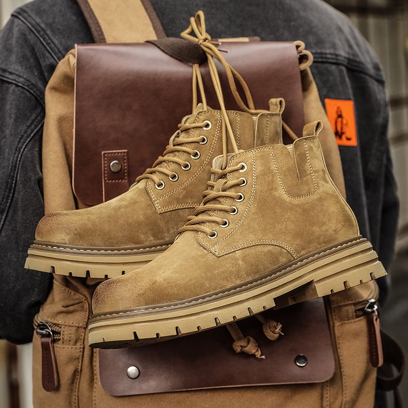 Men's Genuine Leather Martin Boots Autumn Style Suede Casual mid Top Ankle Work Shoes Trendy British Versatile_vogvips.com