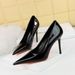 9283-5 European And American Style Fashion Simple Slimming Heels Patent Leather Shallow Mouth Pointed Toe Women's High_vogvips.com