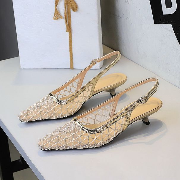 Pointed Single Shoes, Low-heeled Mesh Yarn, Breathable, Hollowed Out, Rear Strap Women's Shoes_vogvips.com