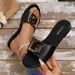 Women's Fashionable Slippers With Metal Buckles Round Toe Flat Sandals Versatile Solid Color Decoration_vogvips.com