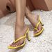 Women's Bright Yellow T-Strap Thong Stiletto Mules, Open Toe High Heel Sandals For Summer Party_vogvips.com