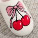 Women's Cozy Fluffy Slippers With Bow And Cherry Print, Non-Slip Indoor House Shoes, Warm Winter Fuzzy Slides For Home Comfort Winter Plush Slippers_vogvips.com