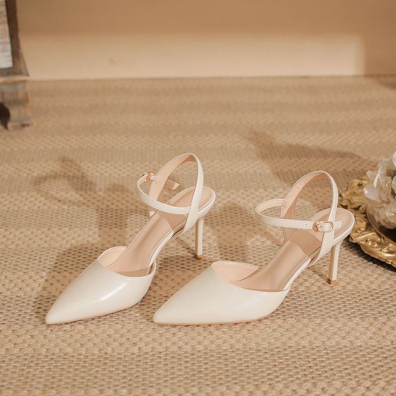 Women's Shoes Pointed Toe Nude High Heels - Slim Stiletto Pump Sandals With Ankle Strap For Office & Evening Wear To Wear Outside_vogvips.com