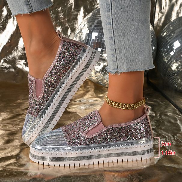 Cross Border Plus Size Casual Shoes For Women In Spring And Summer, Loafers For Women, Thick Soled Rhinestones For Women_vogvips.com