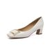 Patent Leather Square-toed Shallow Pumps For Wide Feet With Square Buckle, Mid-heel High-end Professional Chunky Heel_vogvips.com