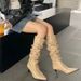 European And American Style Pointed Toe Ruched For Women 2025 Autumn Thin Slouch High Heel Over-the-Knee Women's Long_vogvips.com