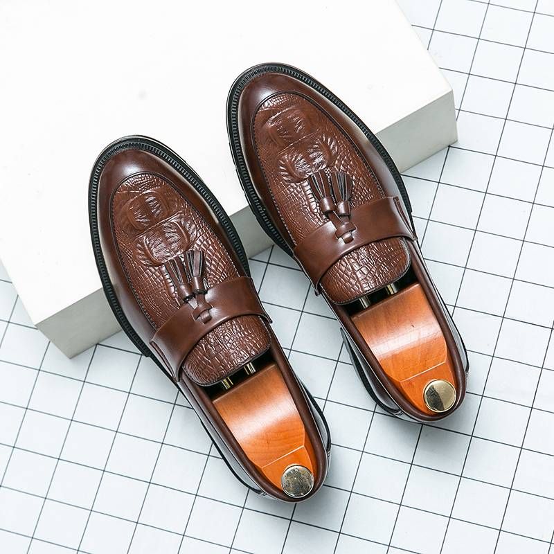 New Fashion Genuine Leather Tassel Business Casual Loafer Shoes For Men Black Business Formal Leather Shoes For Daily Office Casual Men's Shoes For Dr_vogvips.com