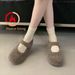 Cameido Furry And Fleece Mary Jane Shoes 2025 Winter Round-Toe Versatile Flat Velcro Cotton Shoes_vogvips.com