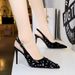 Elegant Women's Pointed Toe Stiletto Heels With Sequins And Cut-Out Design For Evening Parties - Available In Silver, Gold, Green, And Black_vogvips.com
