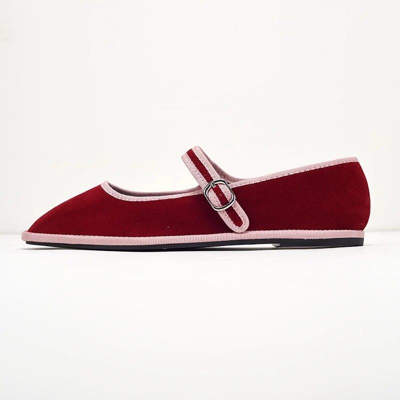 Foreign Trade Spain Original Fashion Mori Girl Retro Color Block Belt Buckle Round Toe Shallow Mouth Flat Mary Jane_vogvips.com