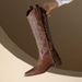 Embroidered Genuine Leather Long Over-the-Knee Boots For Women, Chunky Heel, Runway Style, Denim Stretchy Riding Boots,_vogvips.com