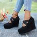 Women's Suede Low Cut Flats European American Style Plus Size Crosscut Elastic Band Platform Shoes Spring_vogvips.com