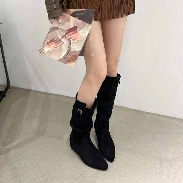 2025 Autumn New French Style Hidden Heel Over-the-Knee Slouch Long Women's Shoes Suede Slim Fashion Boots_vogvips.com