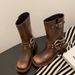 Women's Distressed Leather Punk Style Western Cowboy Ankle Boots With Big Buckle - Chunky Heel, Slip-On Design, Comfortable & Stylish For All Seasons_vogvips.com