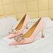 1818-K78 Banquet Light Luxury Elegant Women's High Heels Western Suede Shallow Mouth Pointed Toe Rhinestone Bow Single_vogvips.com