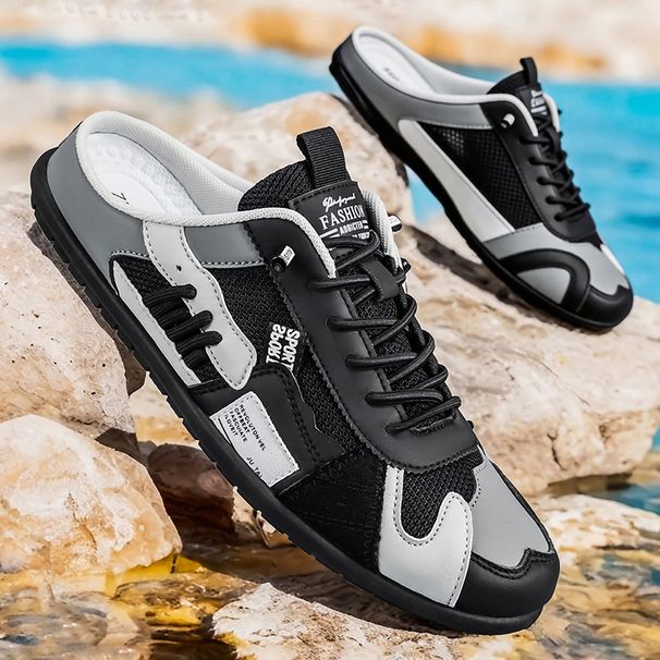 Mesh Half-Slip Men's Shoes, Lazy Slip-On Casual Shoes Without Heel, Summer Thin Breathable Closed-Toe Slippers,_vogvips.com