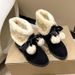 Fur Ball Inner Height Increase Snow For Women Winter Fleece Lined Warm Cotton Mid-Calf Short Boots Red Wedding Bride_vogvips.com