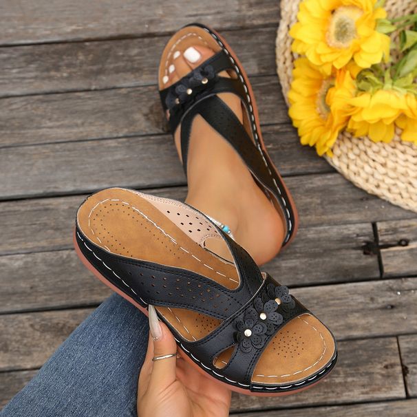 2025 Summer New Style European And American Foreign Trade Plus Size Shoes Wedge Flower Beach Sandals Women's Slippers_vogvips.com