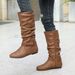 Women's Knee High Boots Round Toe Stacked Fold Flat Heel Western Riding Boots Winter Fashion Light Luxury Comfort Slouch High Riding Boots_vogvips.com