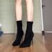 High Heel Ankle For Women 2025 Autumn Winter New Pointed Toe Sexy Black Suede Stiletto Bare Internet Celebrity Elastic_vogvips.com