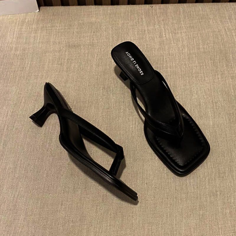 Square-toe Flip-flops For Women New Arrivalsummerfrench Kitten Heel Medium High Heel Clip-toe Stiletto Sandals Outwear_vogvips.com