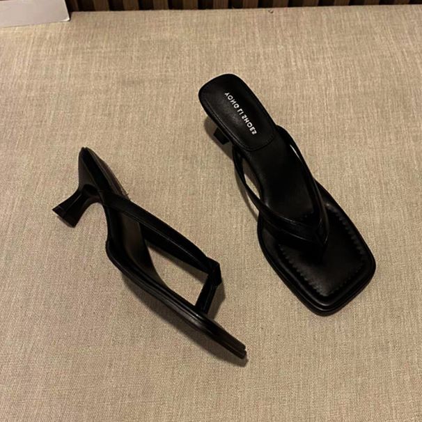 Square-toe Flip-flops For Women New Arrivalsummerfrench Kitten Heel Medium High Heel Clip-toe Stiletto Sandals Outwear_vogvips.com