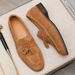Business Men's Suede Genuine Leather Tassel Casual Slip-On Luxury Brown Loafers Wedding Shoes_vogvips.com