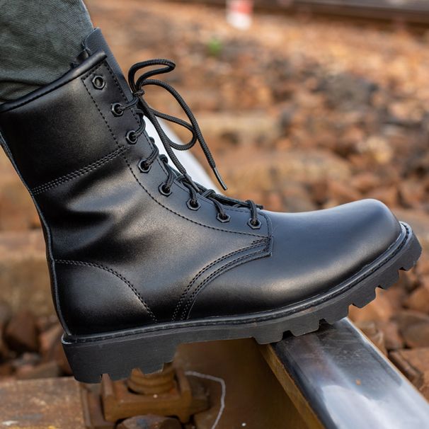 European Warm Series Round Anti-Vandal Toe Steel Sole Men's Fan Cowhide Combat Martin Outdoor Motorcycle High Top Military Boots Winter_vogvips.com