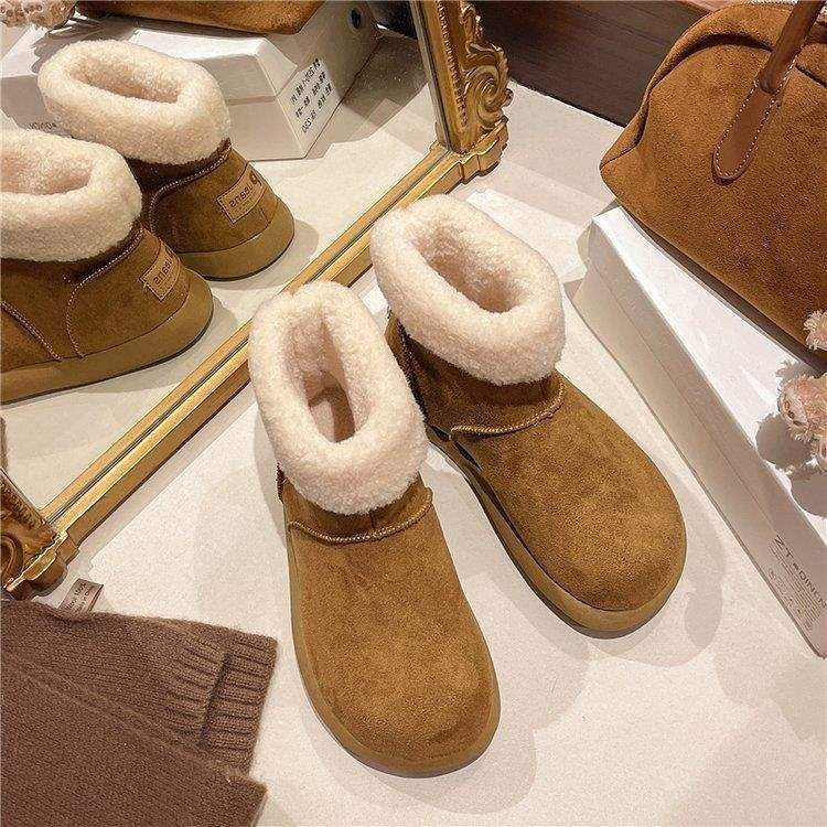 5cm Height Increasing Furry Snow For Women Thick Sole 2025 Winter New Niche Cotton Shoes Warm Fleece Short Boots_vogvips.com