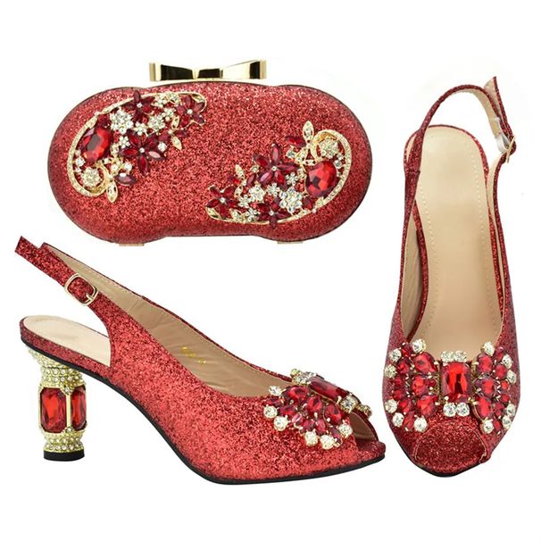 Frosted parquet diamond all-in-one round head fish mouth casual high-heeled fashion sandals with clutch set_vogvips.com