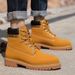 Premium Full-Grain Leather Unisex High-Top Work Boots - Waterproof Slip-Resistant Rugged Martin Boots For Men & Women (Yellow)_vogvips.com