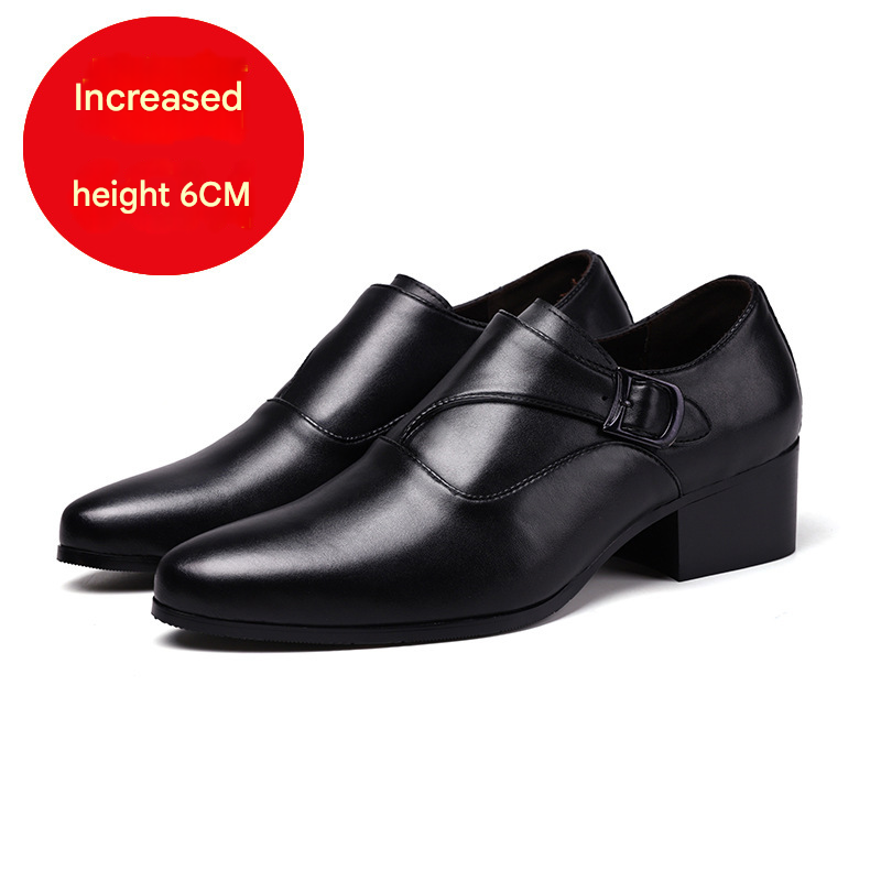 Euro Step Genuine Leather Pointed Business Formal High Heels 6CM Slip-On Height Increasing 8cm Men's Shoes_vogvips.com