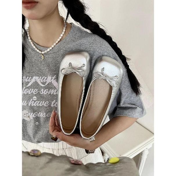 Round Headed Silver Gentle Breeze Soled Grandma's Summer 2025, Soft Leather Flat Bottomed Butterfly Bow Single Shoes For_vogvips.com