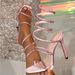 Elegant Snake Wrap Crystal-Embellished Open-Toe Stiletto Heel Sandals For Women - Fashionable & Sexy High Heels With Bow Detail"_vogvips.com