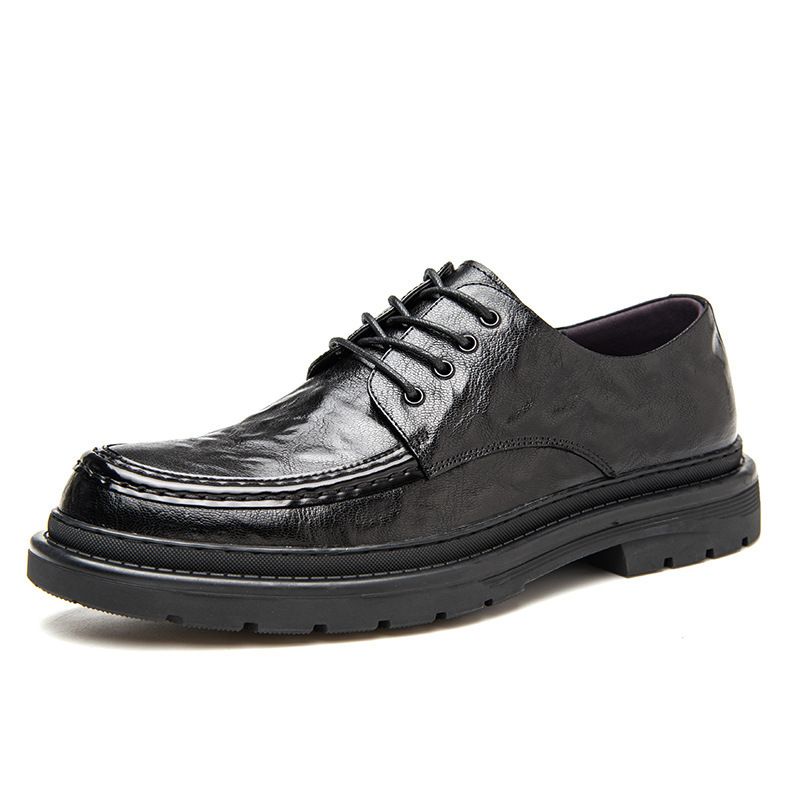 Top Layer Sheepskin British Style 2024 Trendy Business Casual Leather Men's Large Round Toe Shoes_vogvips.com