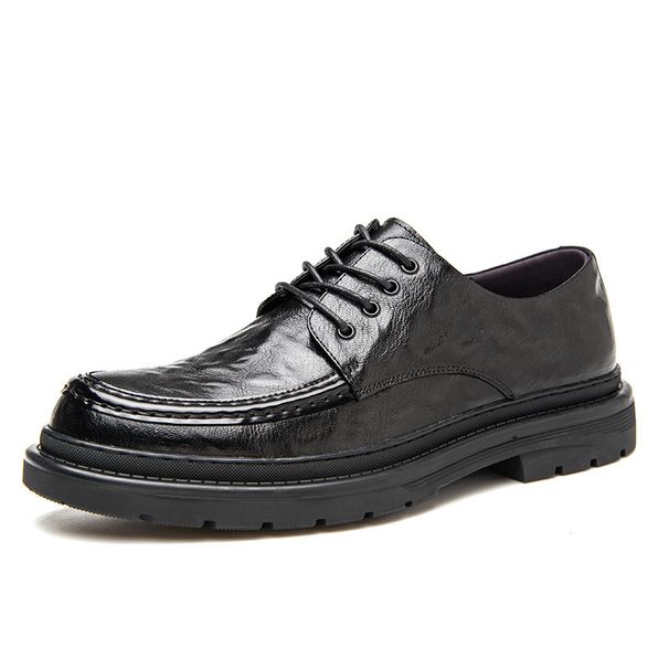 Top Layer Sheepskin British Style 2024 Trendy Business Casual Leather Men's Large Round Toe Shoes_vogvips.com