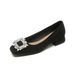 Square Head Single Shoes Women's Thick Heel French Black Work Shoes Rhinestone Shallow Mouth High Heels Women_vogvips.com