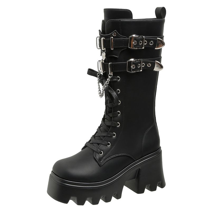 Punk Boots Thick-soled Heightening Martin Boots Women's Winter New Knight Boots Medium Boots Starring Boots Snow Boots Shoes_vogvips.com