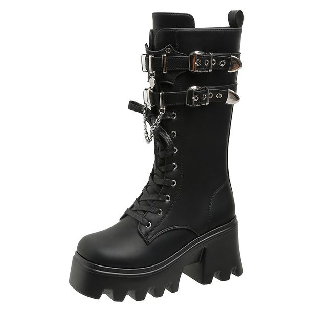 Punk Boots Thick-soled Heightening Martin Boots Women's Winter New Knight Boots Medium Boots Starring Boots Snow Boots Shoes_vogvips.com