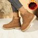Women's Chunky Heel Ankle Boots With Faux Fur Lining - Slip-Resistant Round Toe Casual Winter Shoes For Women (Black, Brown, Beige, Pink, Yellow)_vogvips.com
