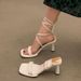 Fashionable High-heeled Strap Open-toe For Women, 2025 Summer New Style, Square Toe, Thin Heel, Beach Vacation Roman_vogvips.com