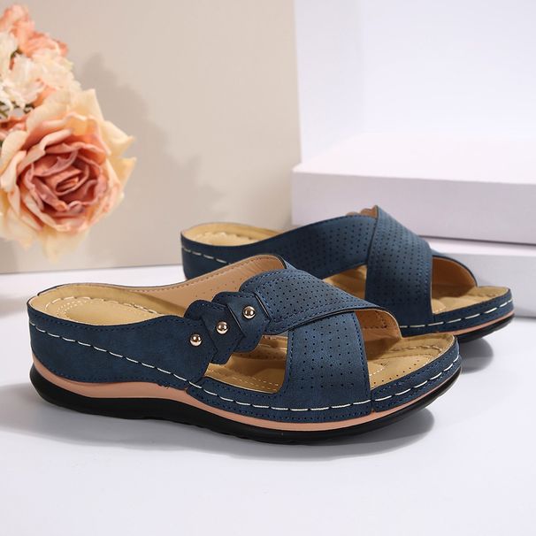 Women's Shoes Large Size Wedge Heel Slippers For Women New Summer Sandals All Match Flat Slippers Non Slip Rocking Line Lightweight Sandals_vogvips.com