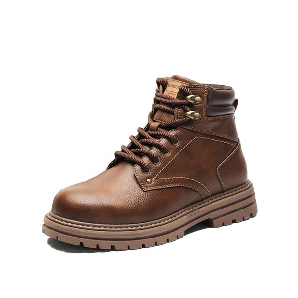 Men's Retro Tooling Boots High-top Short Boots Thick-soled Heightening Martin Boots American Retro Leather Boots_vogvips.com