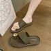 Summer New Toe Slippers Women's Fashion Outside Wear Non-slip Home Gold Plating Cover Toe Versatile Flat Beach Shoes_vogvips.com