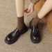 Women's new black leather slip-on loafers with thick soles_vogvips.com
