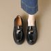 Thick-soled Gold Coin Loafers Women's British Style Black Small Leather Shoes Shallow Mouth Round Head Single Shoes Women_vogvips.com