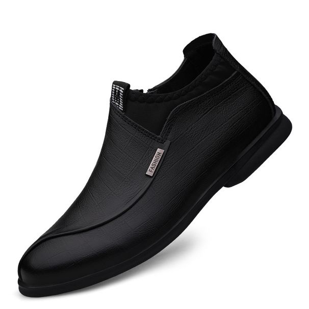 Men's Round Head Splicing Casual Shoes Overfoot Leather Shoes Men's Casual Velvet Leather Shoes_vogvips.com