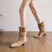 Western Cowboy Wrinkled Chunky Heel Short Women Pile British Style Small Height Increase Mid-Calf Martin Boots_vogvips.com
