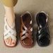 Bebealy Women Shoes Korean Version Retro Woven Fashion Sandals Spring New Rubber Low Heel Square Toe Beach Slippers Roman Shoes_vogvips.com